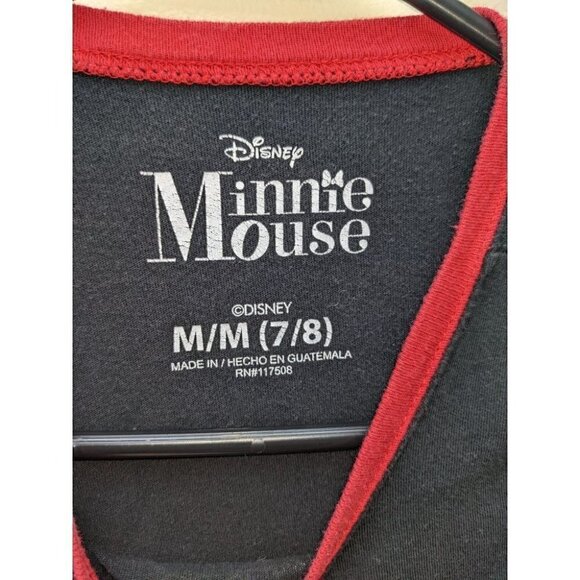 Disney Minnie Mouse Girls M (7/8) T-shirt Black Red Collar "Love the Vibes" - Picture 4 of 5